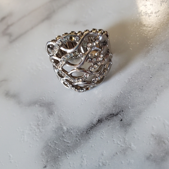 Silver Tone Adjustable Band Ring with Rhinestones 💥3 for $24💥 - Picture 5 of 14